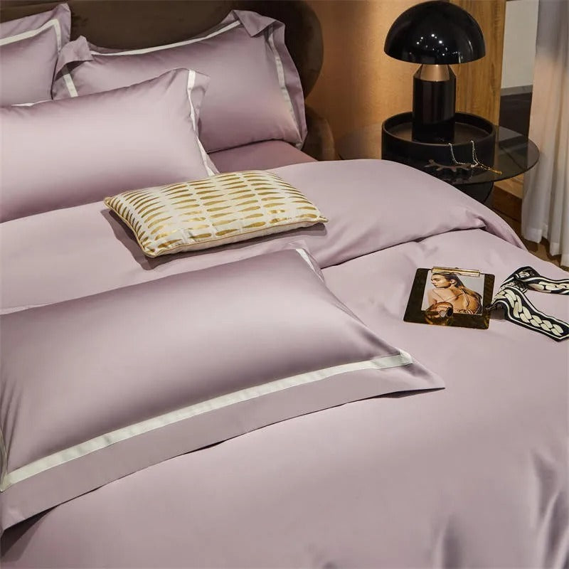 Brisa Dusky Rose Contrasting Hotel Stripe Bedding Set