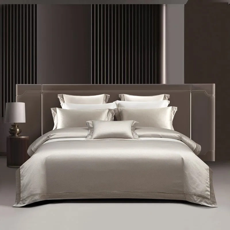 Linnea Egyptian Cotton Jacquard Luxury Bedding Set Duvet Cover Set - Venetto Design Double / Flat Sheet / 2 Standard Pillowcases Venettodesign.com
