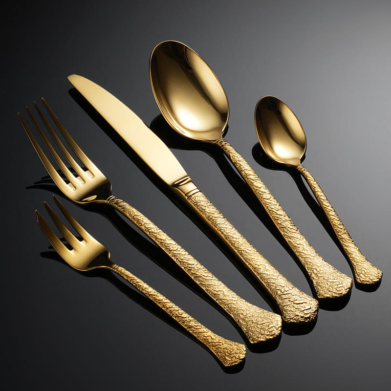 Aurora Gold 18/10 Stainless Steel Cutlery Set with Hammered Handle Flatware - Venetto Design Venettodesign.com