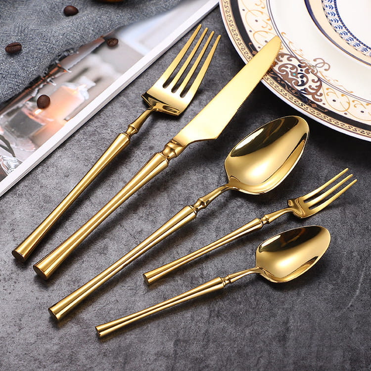 Serena Gold 18/10 Stainless Steel Cutlery Set with Cylindrical Handle - Venetto Design Venettodesign.com