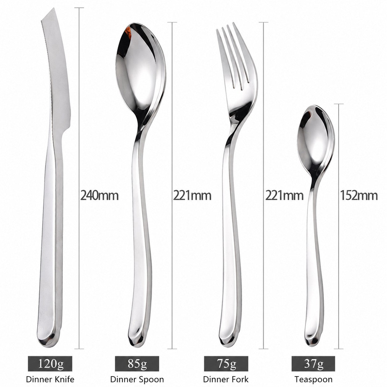 Ritz Silver Luxury 18/10 Stainless Steel Cutlery Set with Curved Handle - Venetto Design Venettodesign.com