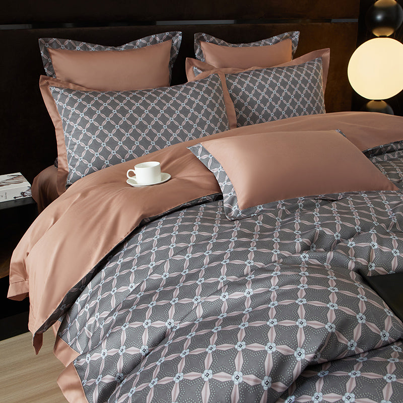 Roselle Geometric Luxury Egyptian Cotton Duvet Cover Set with Lattice Print - Venetto Design Venettodesign.com