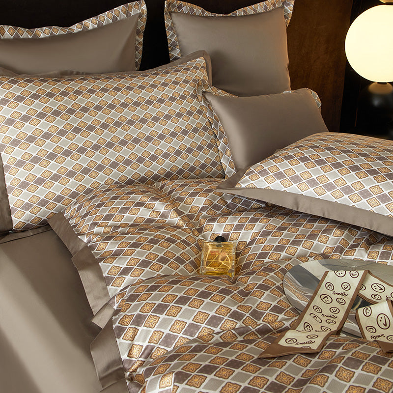 Lumiera Geometric Luxury Egyptian Cotton Duvet Cover Set with Trellis Print - Venetto Design Venettodesign.com