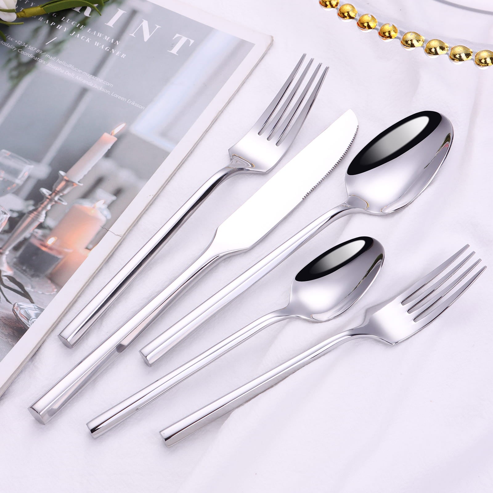 Monarque Silver 18/10 Stainless Steel Cutlery Set with Hexagonal Handle - Venetto Design Venettodesign.com