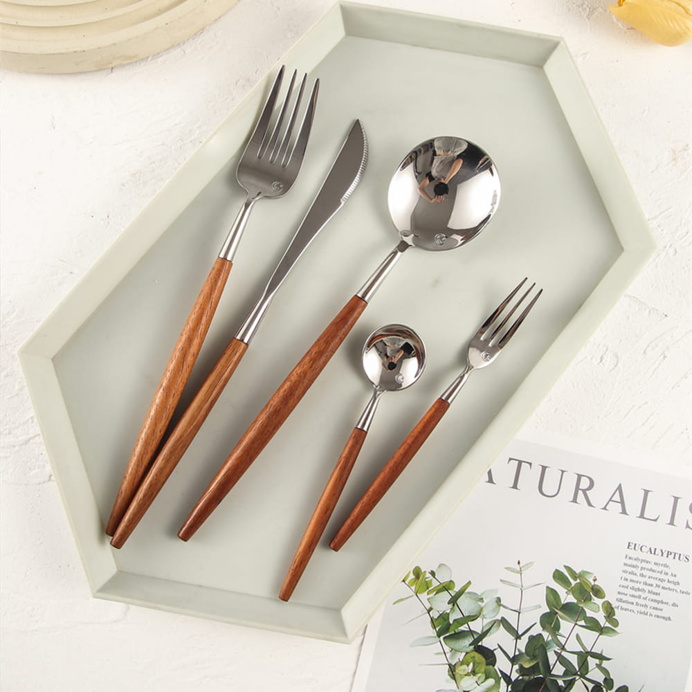 Dalbergia Luxury Stainless Steel Cutlery Set with Rosewood Handle - Venetto Design Venettodesign.com