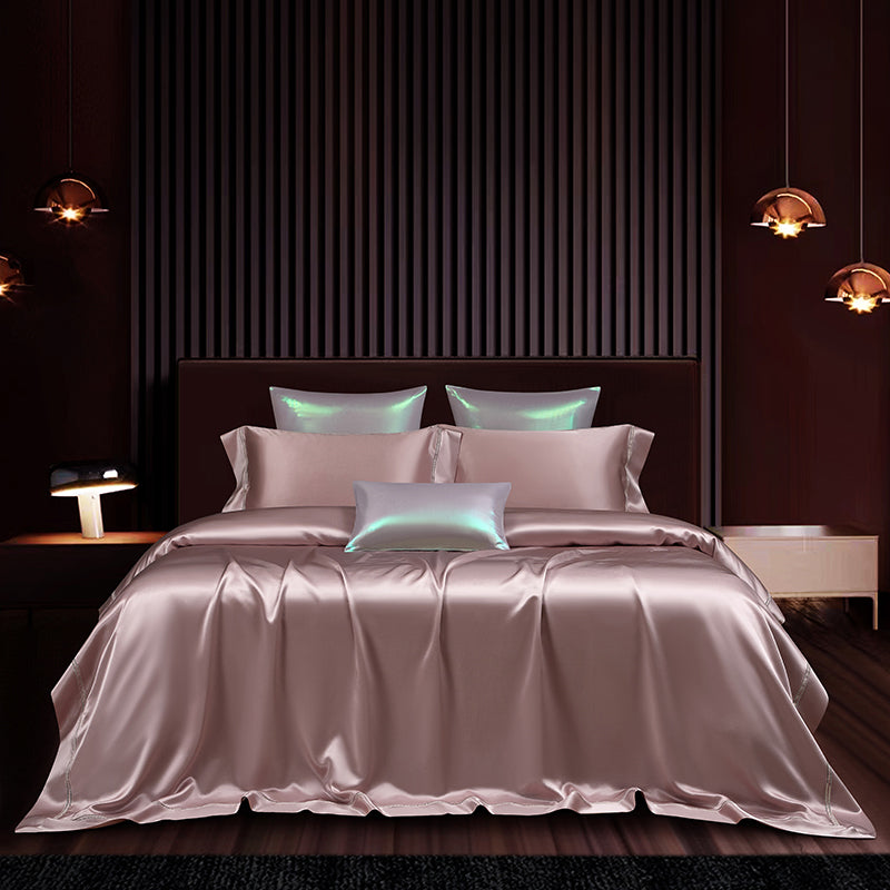 Solenne Magnolia Pink Luxury 19 Momme Pure Mulberry Silk Duvet Cover Set - Venetto Design Venettodesign.com