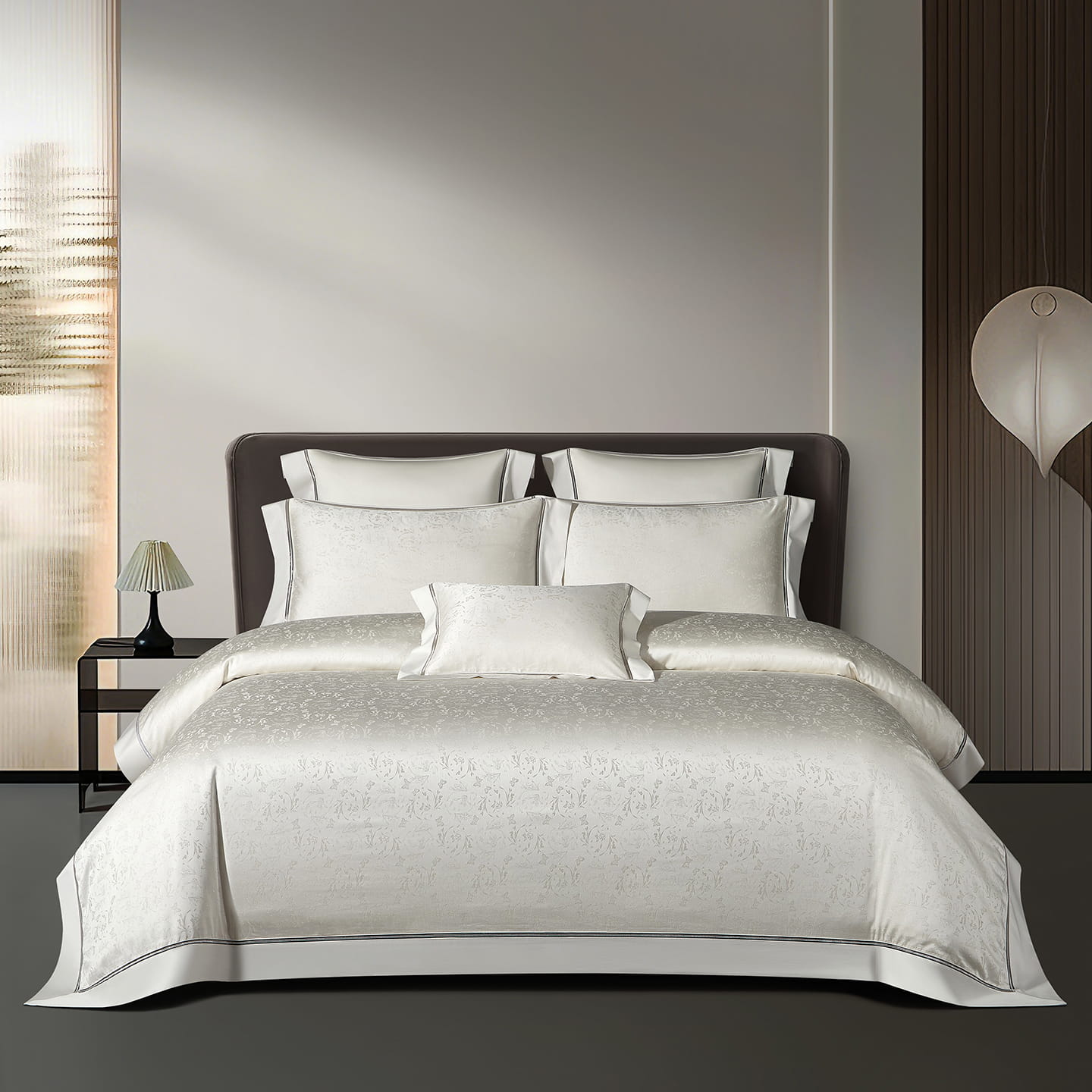 Aveline Luxury Tencel Duvet Cover Set with Botanical Jacquard Pattern - Venetto Design Venettodesign.com