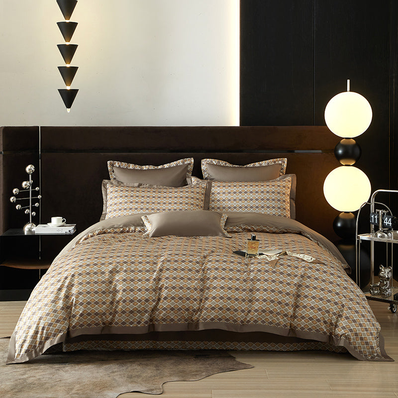 Lumiera Geometric Luxury Egyptian Cotton Duvet Cover Set with Trellis Print - Venetto Design Venettodesign.com