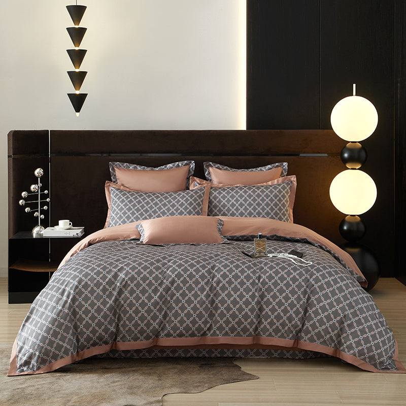 Roselle Geometric Luxury Egyptian Cotton Duvet Cover Set with Lattice Print - Venetto Design Venettodesign.com