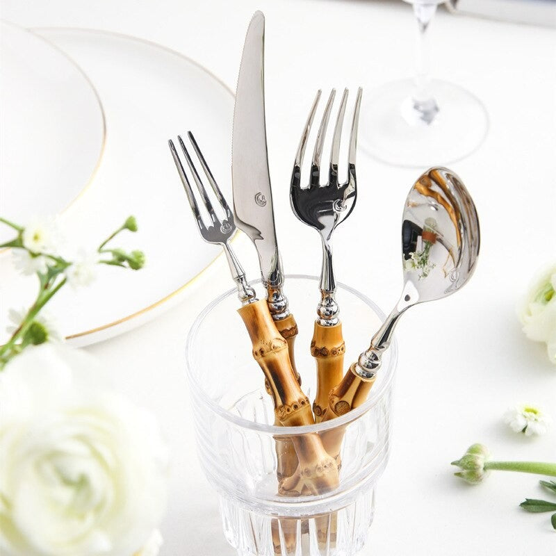 Arashiyama Natural Bamboo Handle 18/10 Stainless Steel Cutlery Set - Venetto Design Venettodesign.com