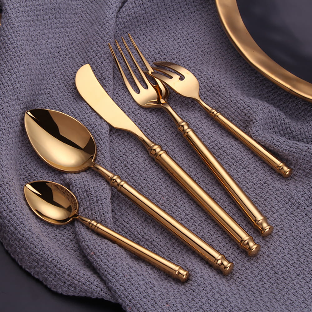 Helena Gold Luxury 18/10 Stainless Steel Cutlery Set with Ring Handle - Venetto Design Venettodesign.com