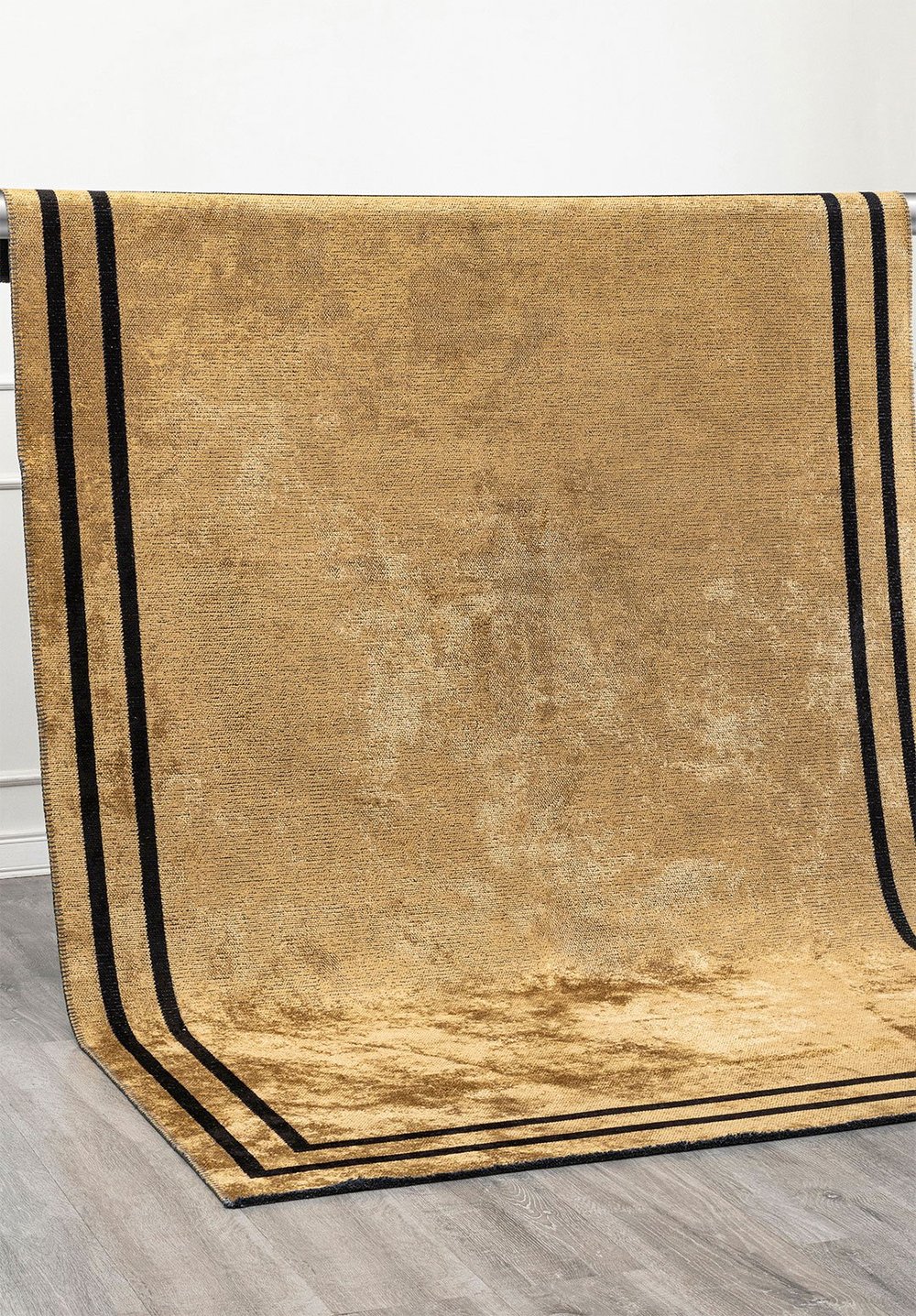 Parallel Border Gold - Black Rug