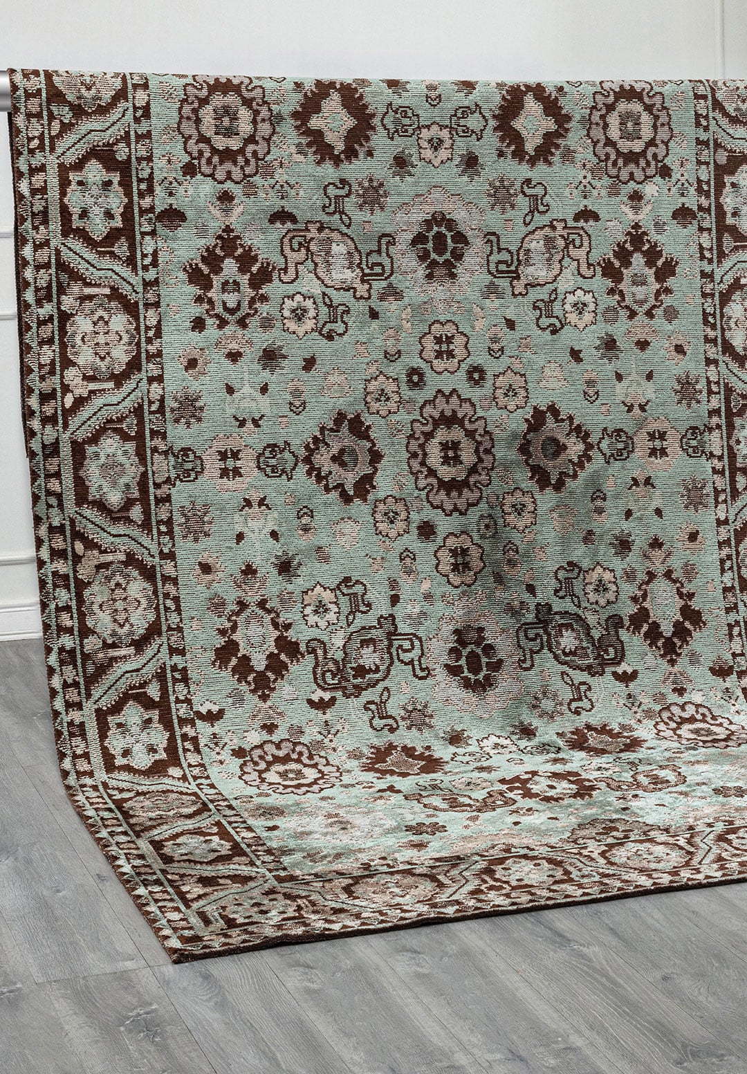 Evangeline River Green - Dark Brown Rug Rugs - Venetto Design Venettodesign.com
