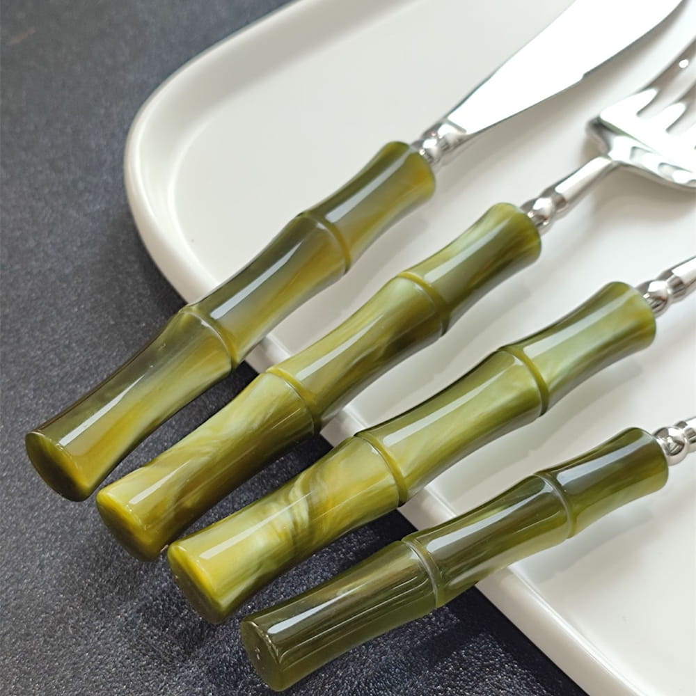 Zen Luxury 18/10 Stainless Steel Cutlery Set with Acrylic Bamboo-Inspired Handle - Venetto Design Venettodesign.com