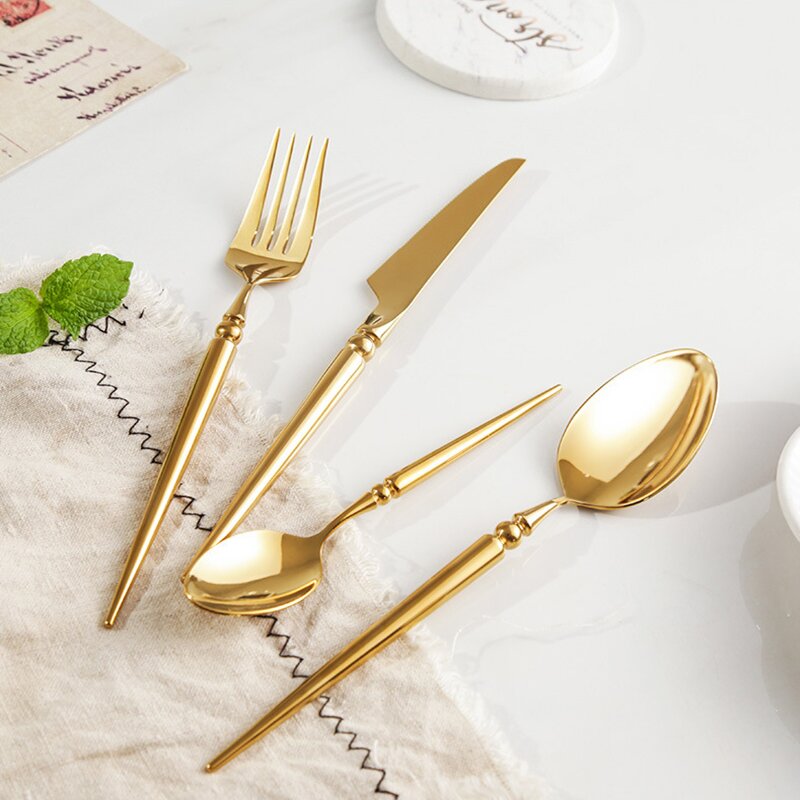 Vivian Gold 18/10 Stainless Steel Cutlery Set with Rounded Bead Detailing Handle - Venetto Design Venettodesign.com