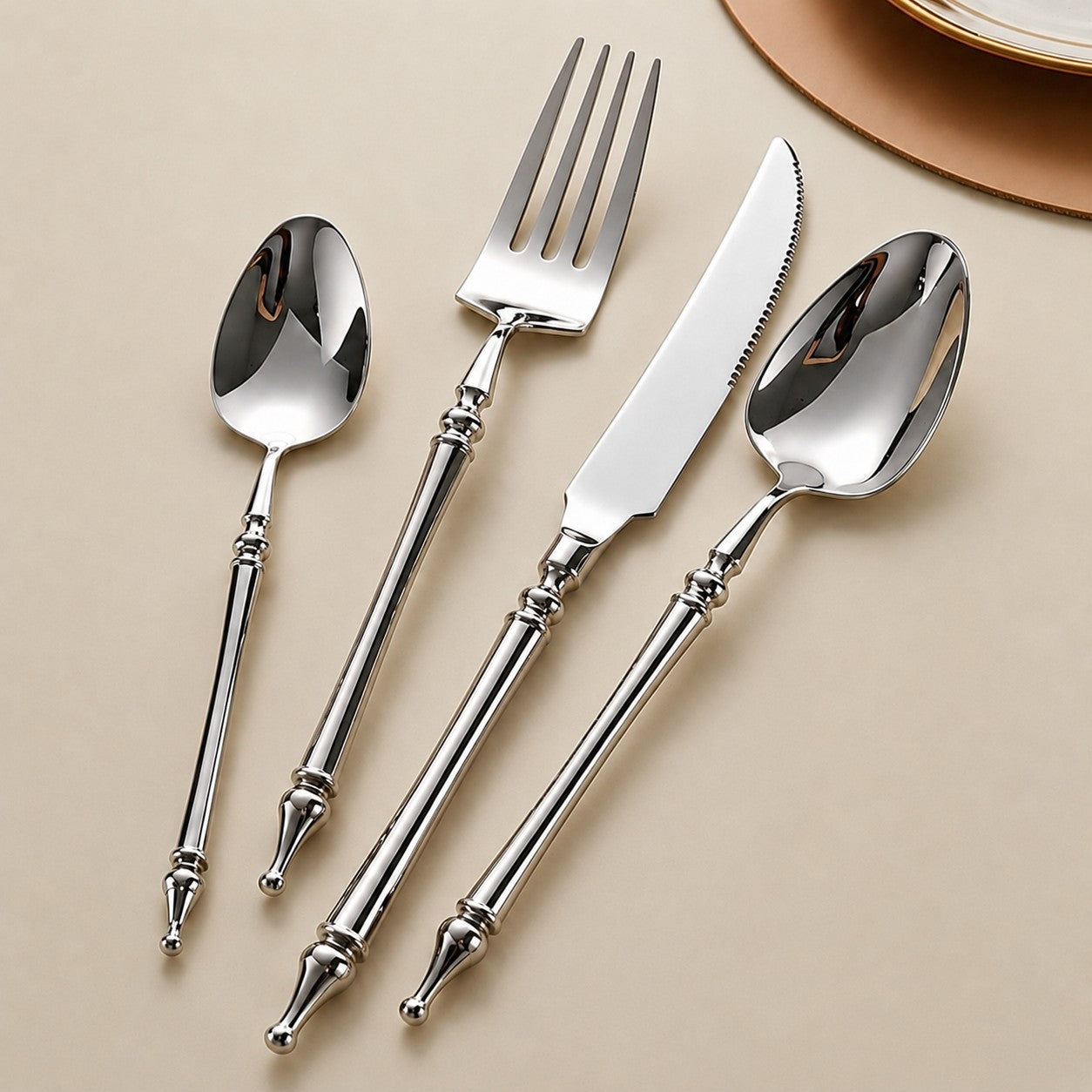 Xena Silver Luxury 18/10 Stainless Steel Cutlery Set with Baluster Detailing Handle - Venetto Design Venettodesign.com