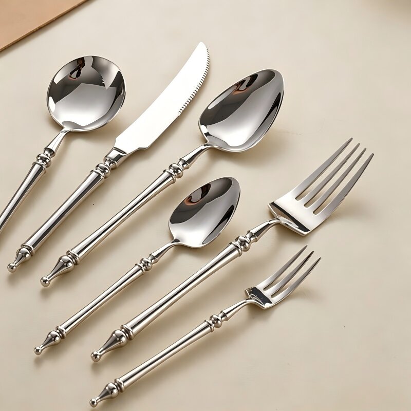 Xena Silver Luxury 18/10 Stainless Steel Cutlery Set with Baluster Detailing Handle - Venetto Design Venettodesign.com