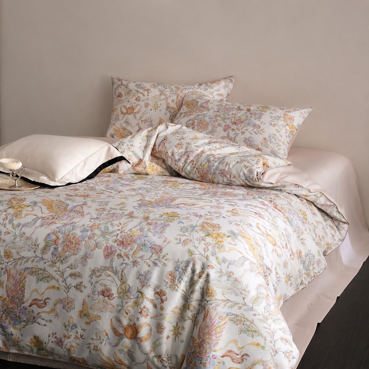 Celestine Fairy Tale Luxury Egyptian Cotton Duvet Cover Set with Unicorn and Botanical Print - Venetto Design Venettodesign.com