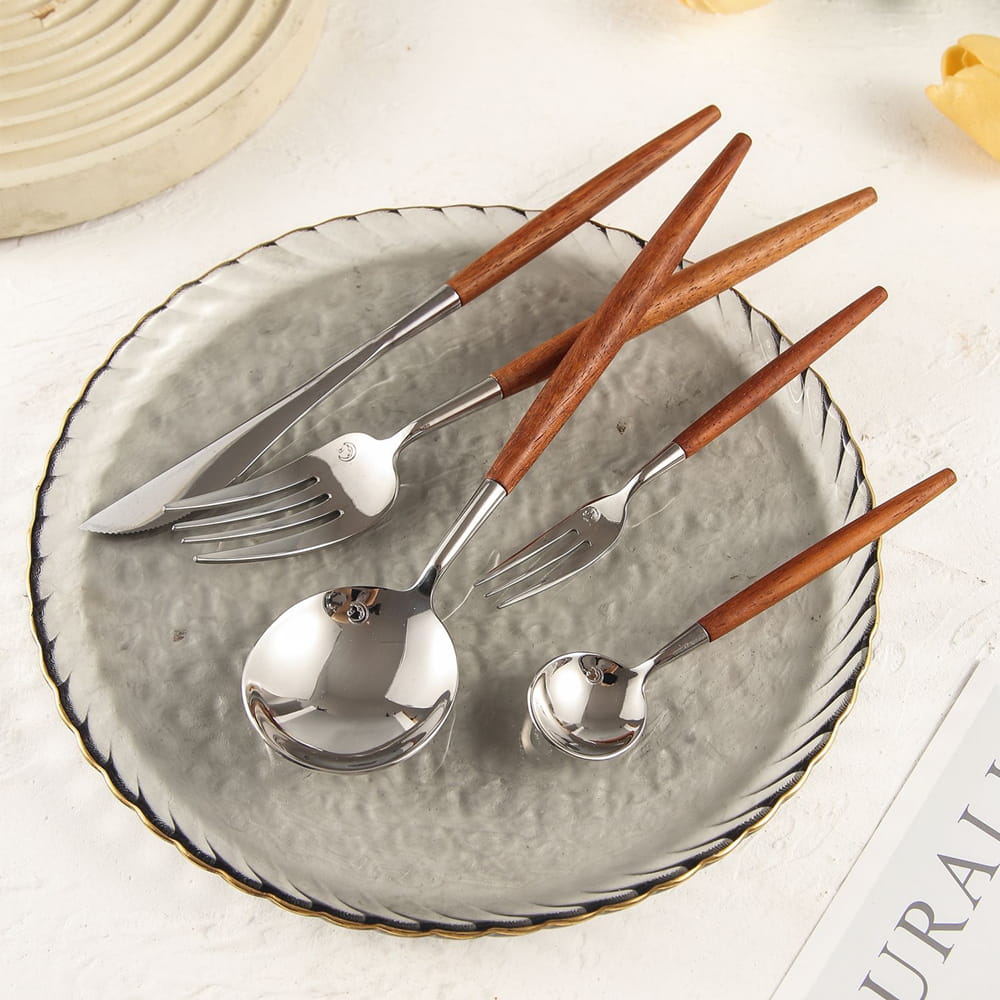 Dalbergia Luxury Stainless Steel Cutlery Set with Rosewood Handle - Venetto Design Venettodesign.com