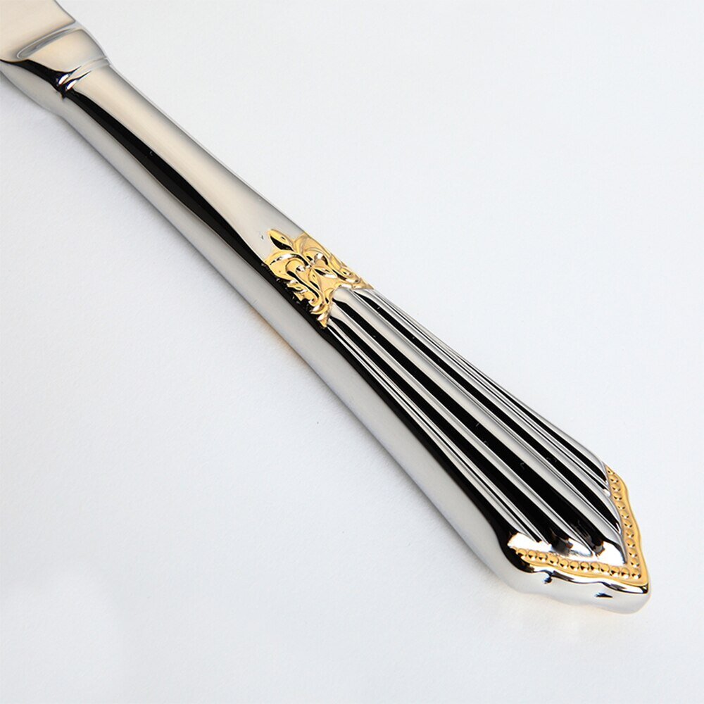 Orla Two-Tone Gold Silver Luxury 18/10 Stainless Steel Cutlery Set with Fluted Handle and Ornate Accent - Venetto Design 24 Pieces Venettodesign.com