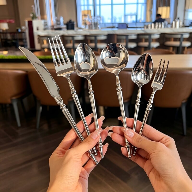Xena Silver Luxury 18/10 Stainless Steel Cutlery Set with Baluster Detailing Handle - Venetto Design Venettodesign.com