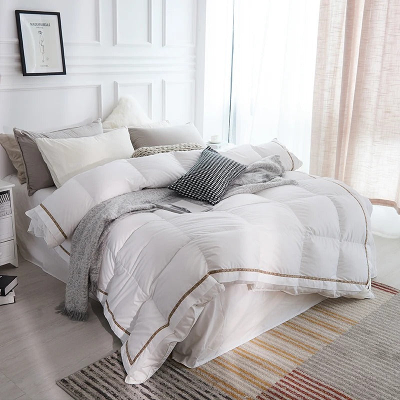 Taavi Embellished Border Quilted Cotton Goose Down Comforter