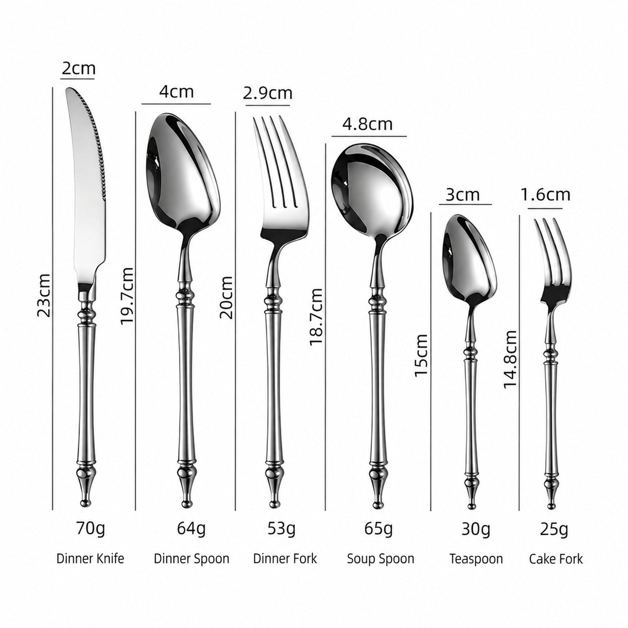 Xena Silver Luxury 18/10 Stainless Steel Cutlery Set with Baluster Detailing Handle - Venetto Design Venettodesign.com