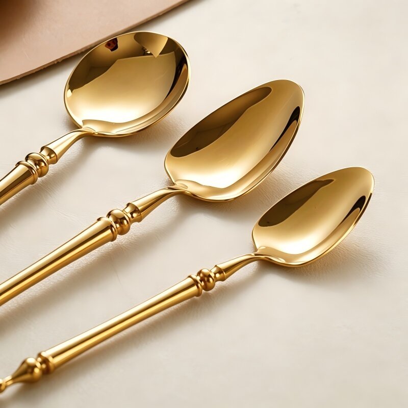 Xena Gold Luxury 18/10 Stainless Steel Cutlery Set with Baluster Detailing Handle - Venetto Design Venettodesign.com