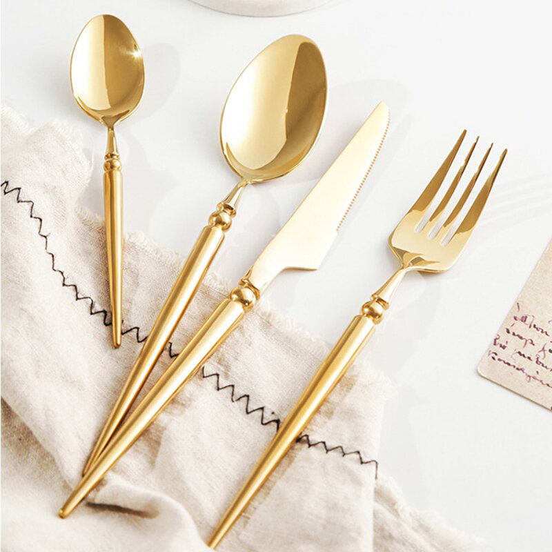 Vivian Gold 18/10 Stainless Steel Cutlery Set with Rounded Bead Detailing Handle - Venetto Design Venettodesign.com