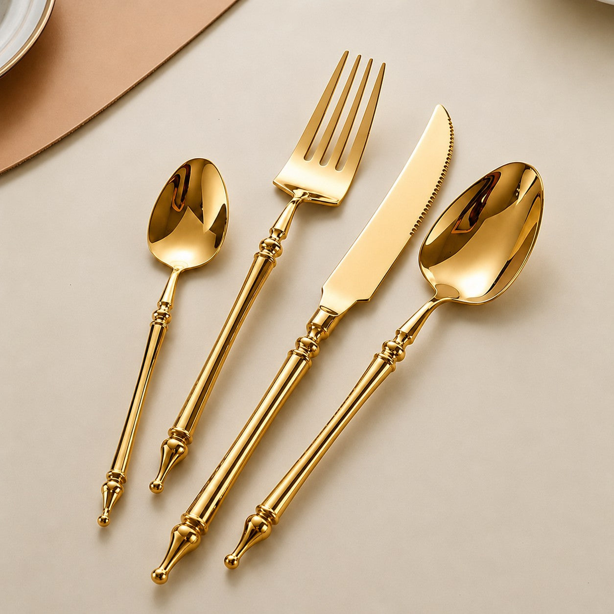 Xena Gold Luxury 18/10 Stainless Steel Cutlery Set with Baluster Detailing Handle - Venetto Design Venettodesign.com