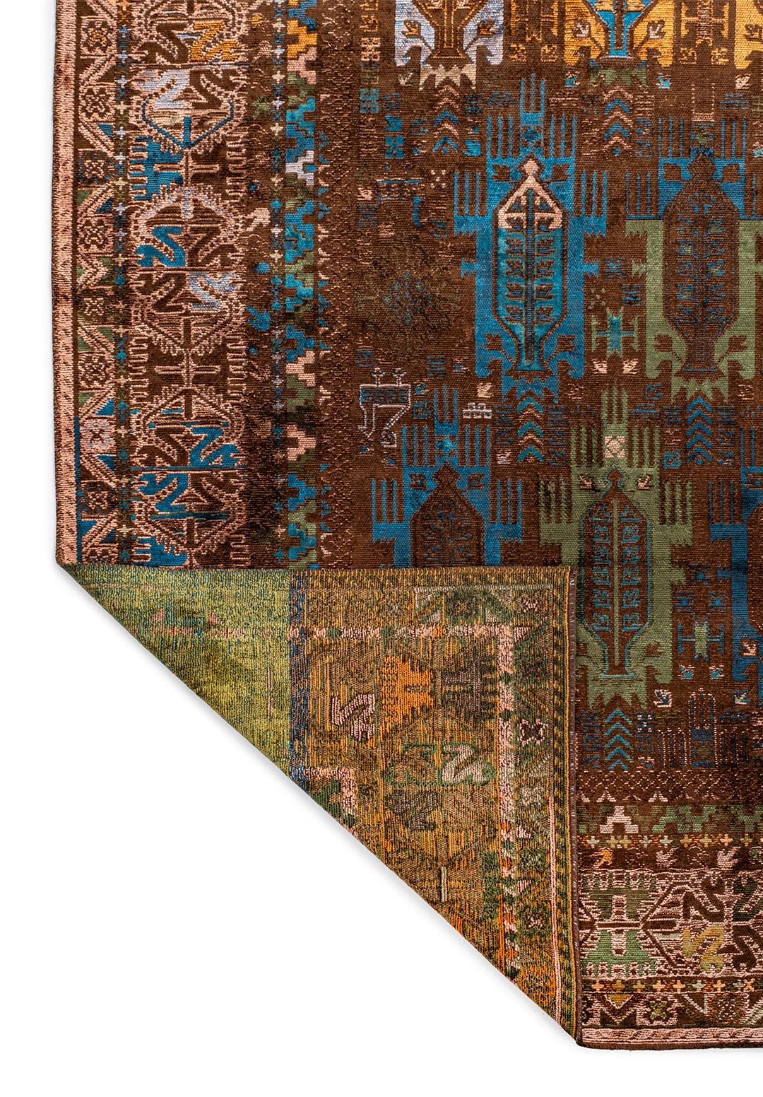 Folk Dark Brown - Cyan Rug