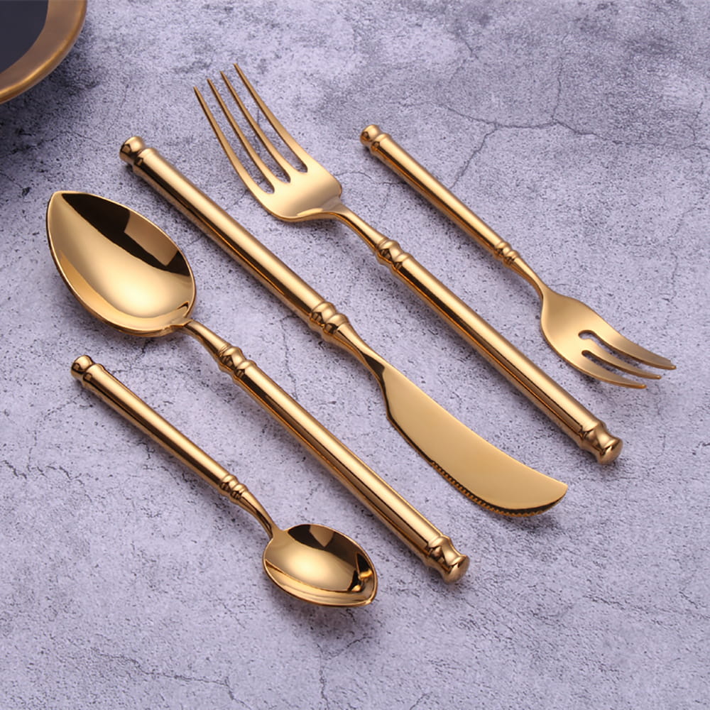 Helena Gold Luxury 18/10 Stainless Steel Cutlery Set with Ring Handle - Venetto Design Venettodesign.com