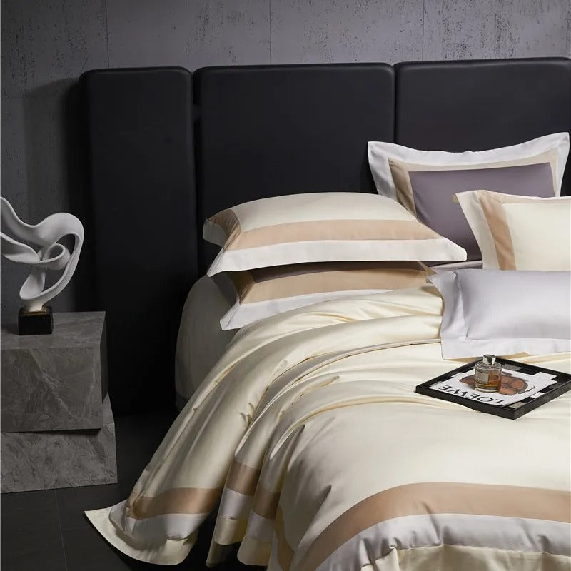 Luxor Beige Stripe Egyptian Cotton Bedding Set