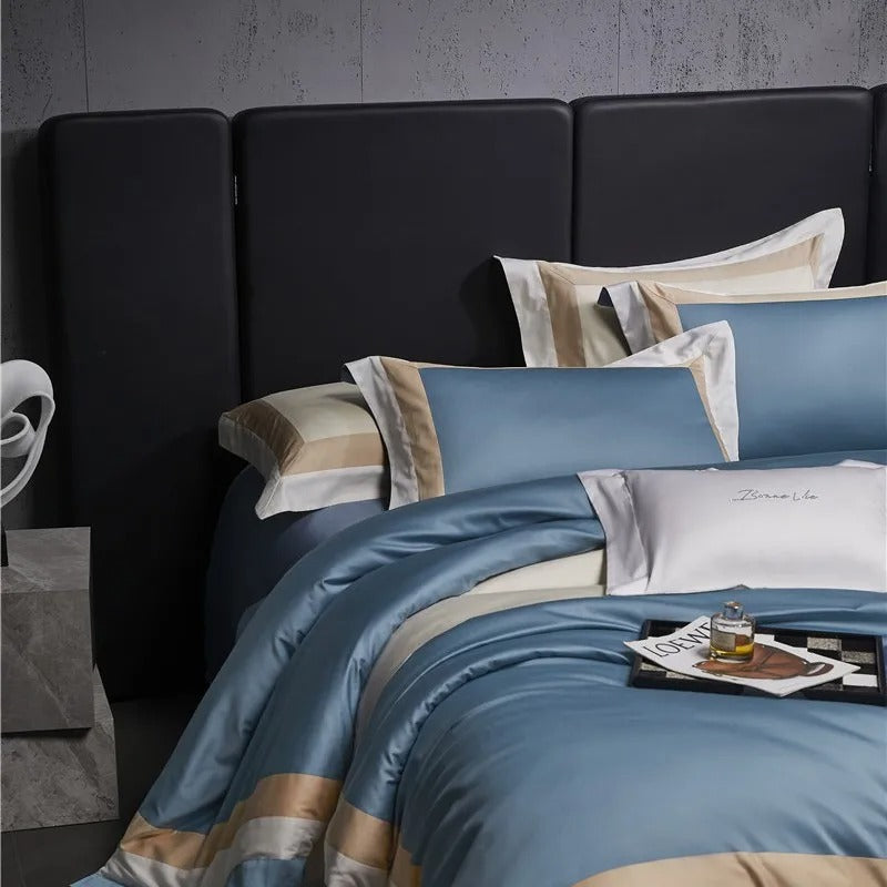 Luxor Blue Stripe Egyptian Cotton Bedding Set