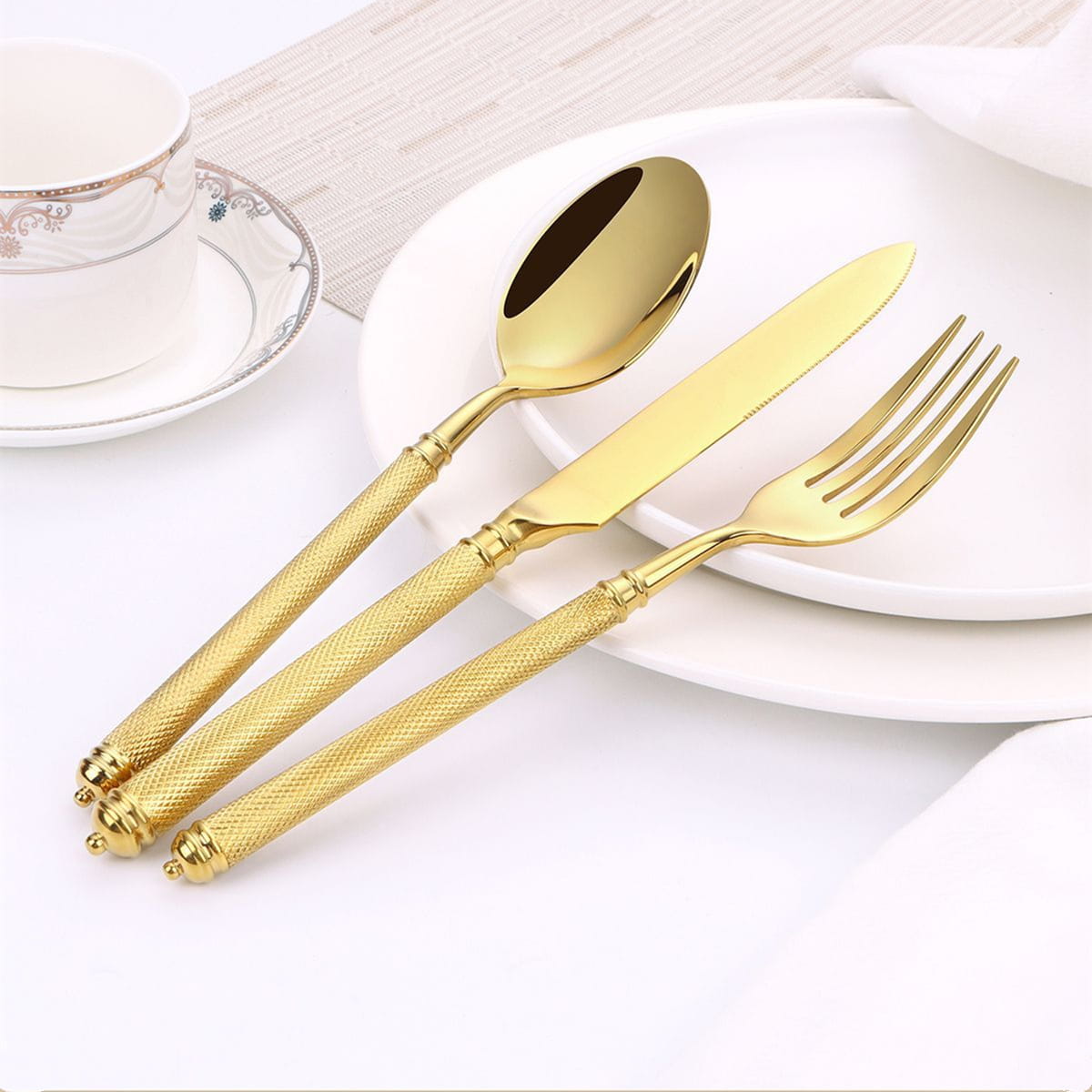 Naila Gold 18/10 Stainless Steel Cutlery Set with Textured Handle - Venetto Design Venettodesign.com