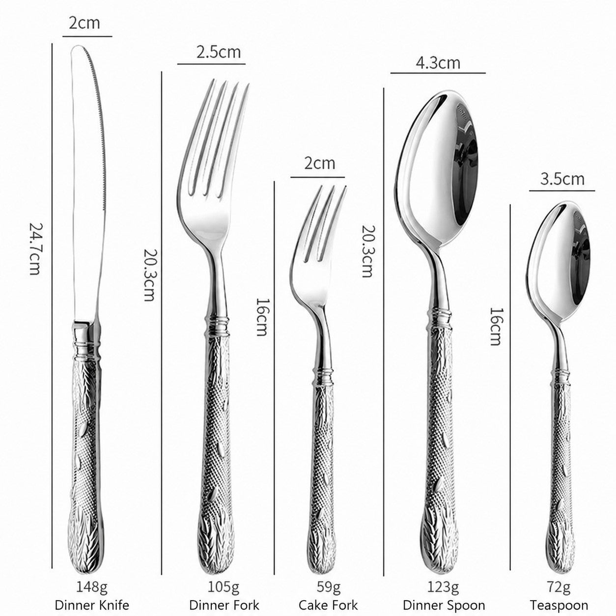 Eternal Grace Silver Luxury 18/10 Stainless Steel Cutlery Set with Ornate Handle - Venetto Design Venettodesign.com