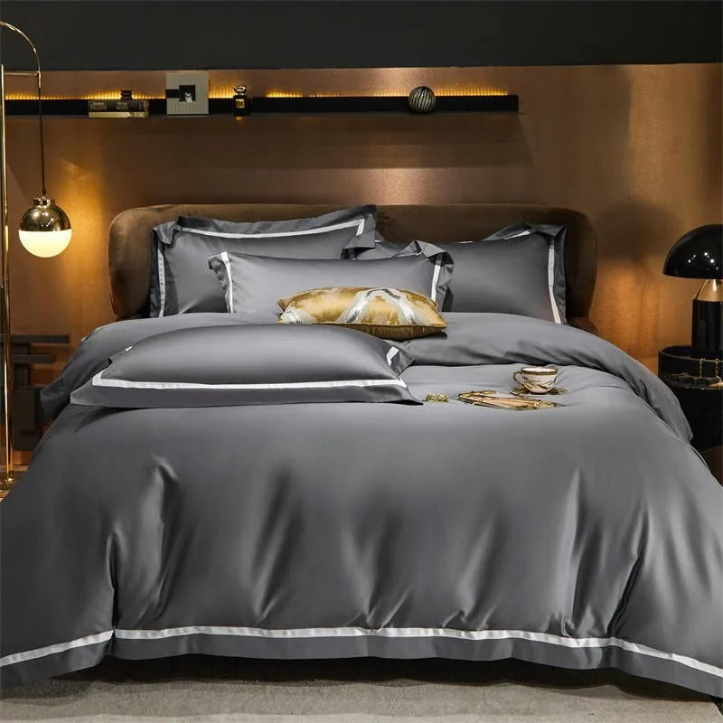 Brisa Grey Contrasting Hotel Stripe Bedding Set