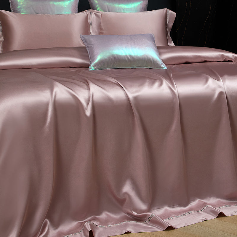 Solenne Magnolia Pink Luxury 19 Momme Pure Mulberry Silk Duvet Cover Set - Venetto Design Venettodesign.com