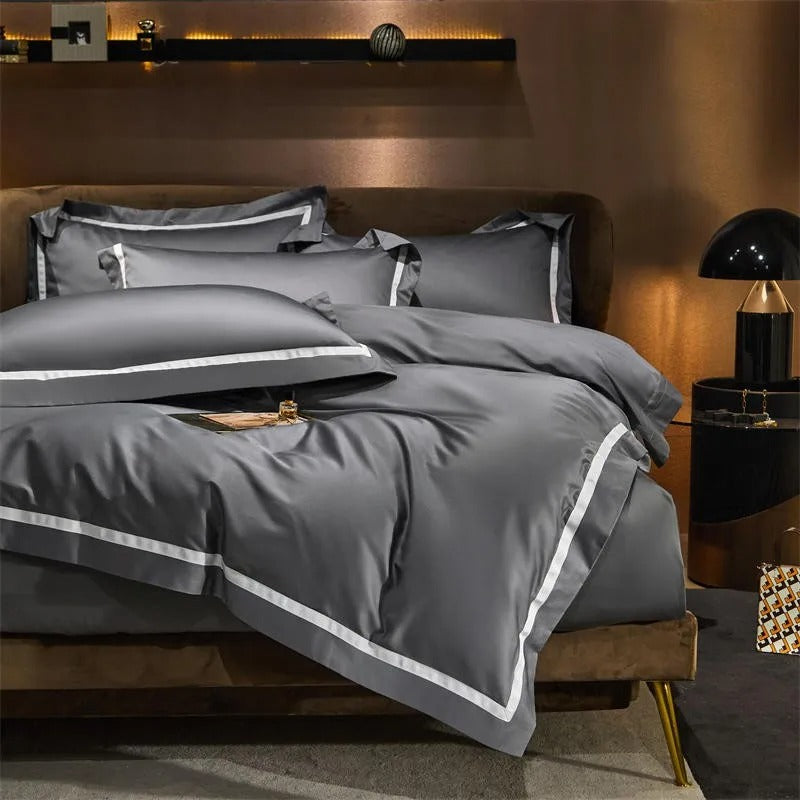 Brisa Grey Contrasting Hotel Stripe Bedding Set