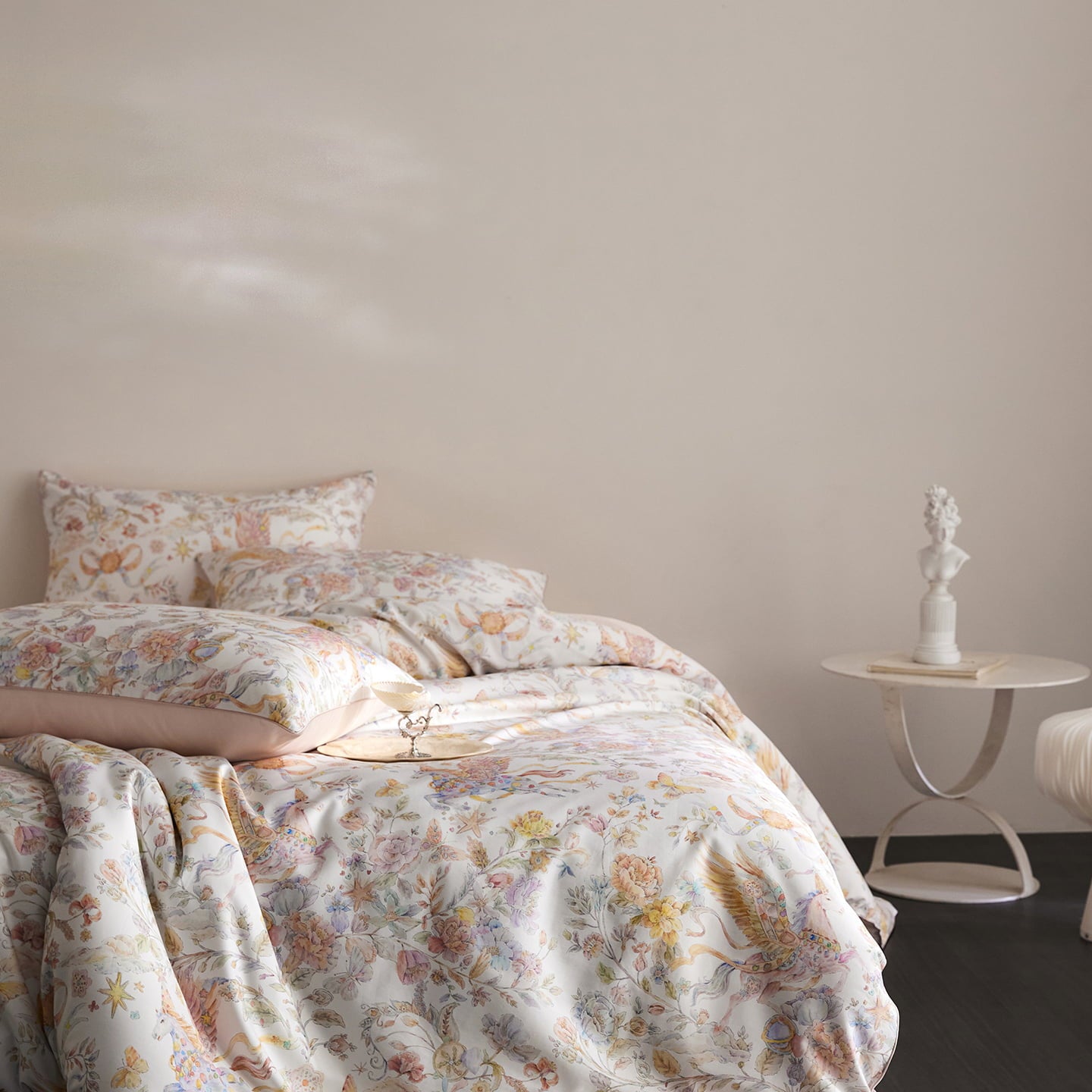 Celestine Fairy Tale Luxury Egyptian Cotton Duvet Cover Set with Unicorn and Botanical Print - Venetto Design Venettodesign.com