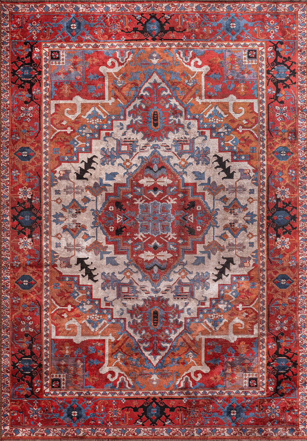 Alcasar Red - Rust Dark Blue Rug