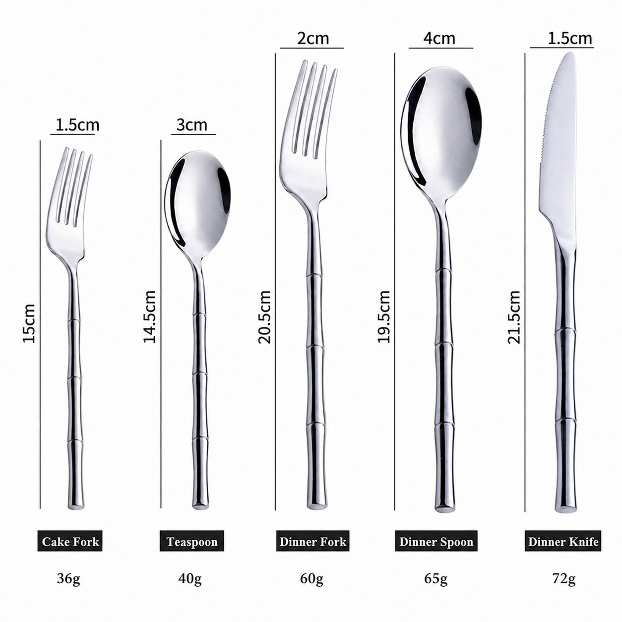 Aldomara Silver 18/10 Stainless Steel Cutlery Set with Bamboo-Inspired Handle - Venetto Design Venettodesign.com