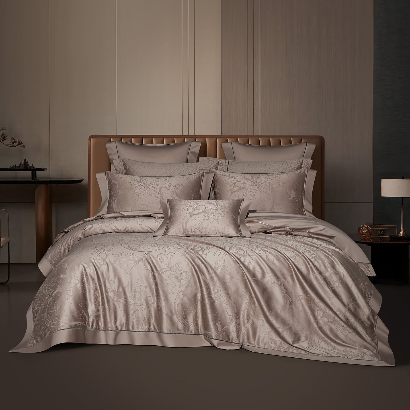 Bellarose Luxury Egyptian Cotton Duvet Cover Set with Botanical Jacquard Pattern and Hemstitch Openwork Border Trim - Venetto Design Venettodesign.com