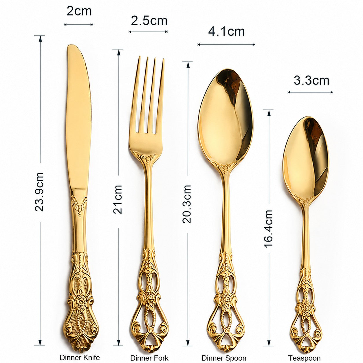 Dalia Gold 18/10 Stainless Steel Cutlery Set with Baroque-Inspired Handle Flatware and Box Case - Venetto Design Venettodesign.com