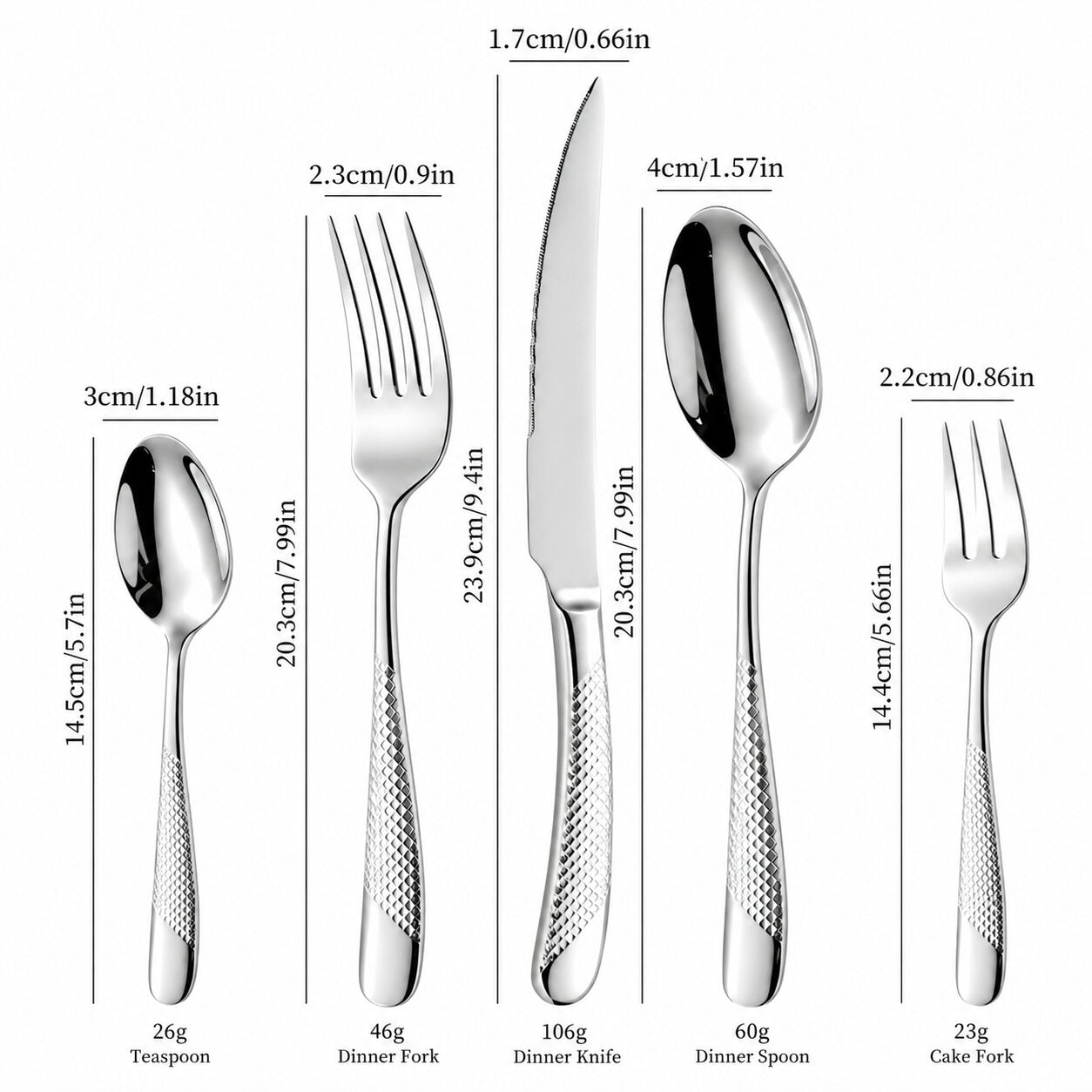 Ferran Silver 18/10 Stainless Steel Cutlery Set with Diagonal Textured Handle - Venetto Design Venettodesign.com