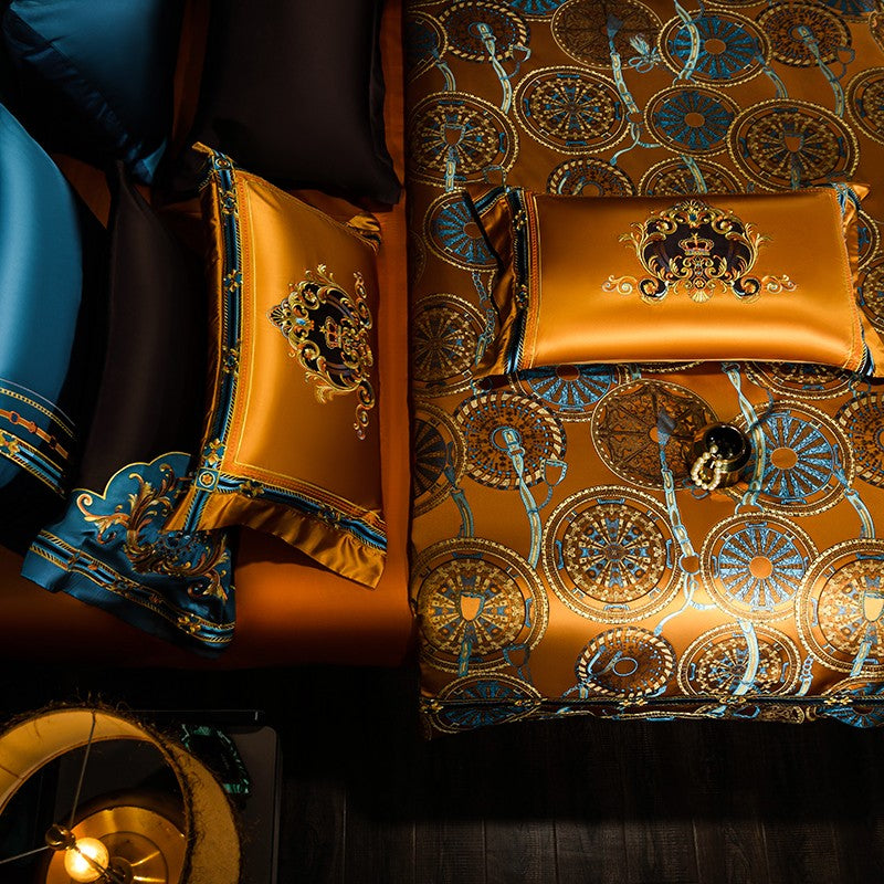 Horus Embroidered Tassel Rounded Jacquard Bedding Set