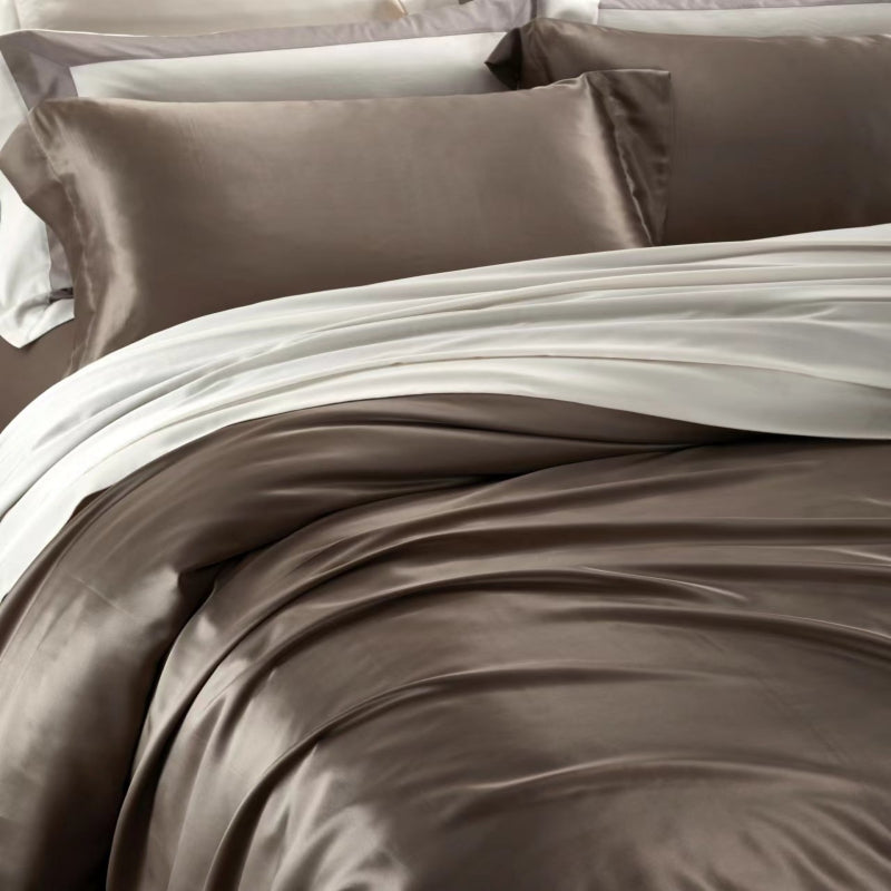 Aristelle Taupe Brown Luxury Pure Mulberry Silk Bedding Set