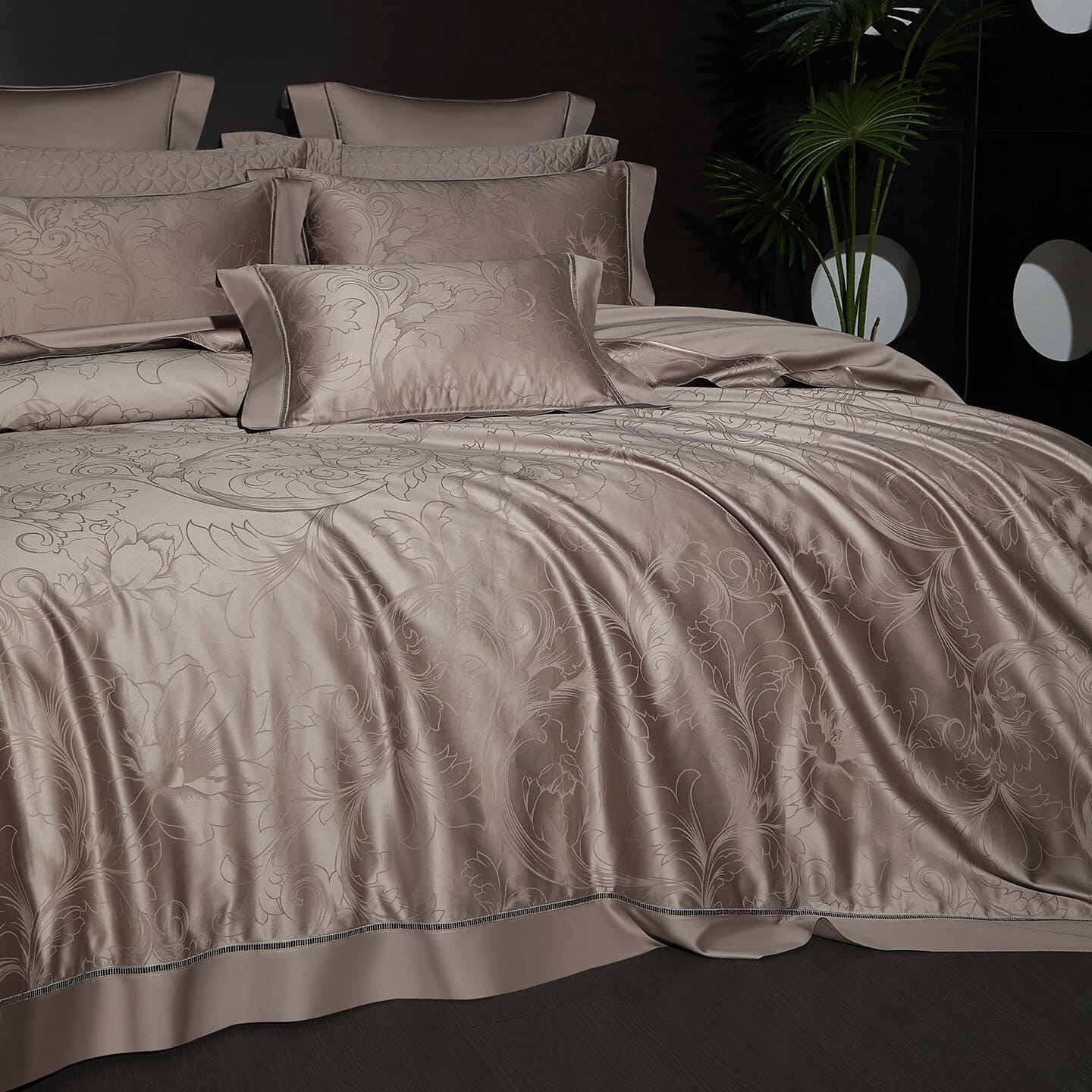 Bellarose Luxury Egyptian Cotton Duvet Cover Set with Botanical Jacquard Pattern and Hemstitch Openwork Border Trim - Venetto Design Venettodesign.com