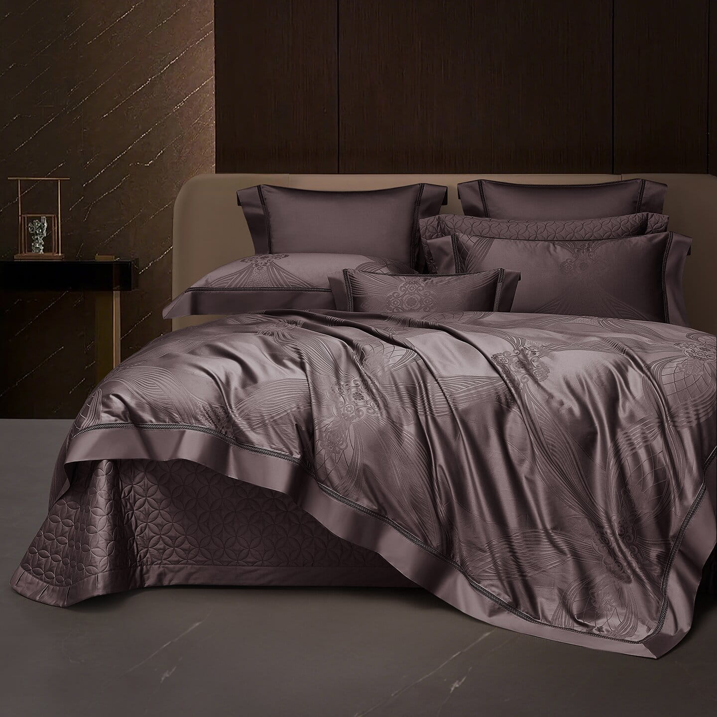 Varenna Luxury Egyptian Cotton Duvet Cover Set with Ornamental Jacquard Pattern and Hemstitch Openwork Border Trim - Venetto Design Venettodesign.com