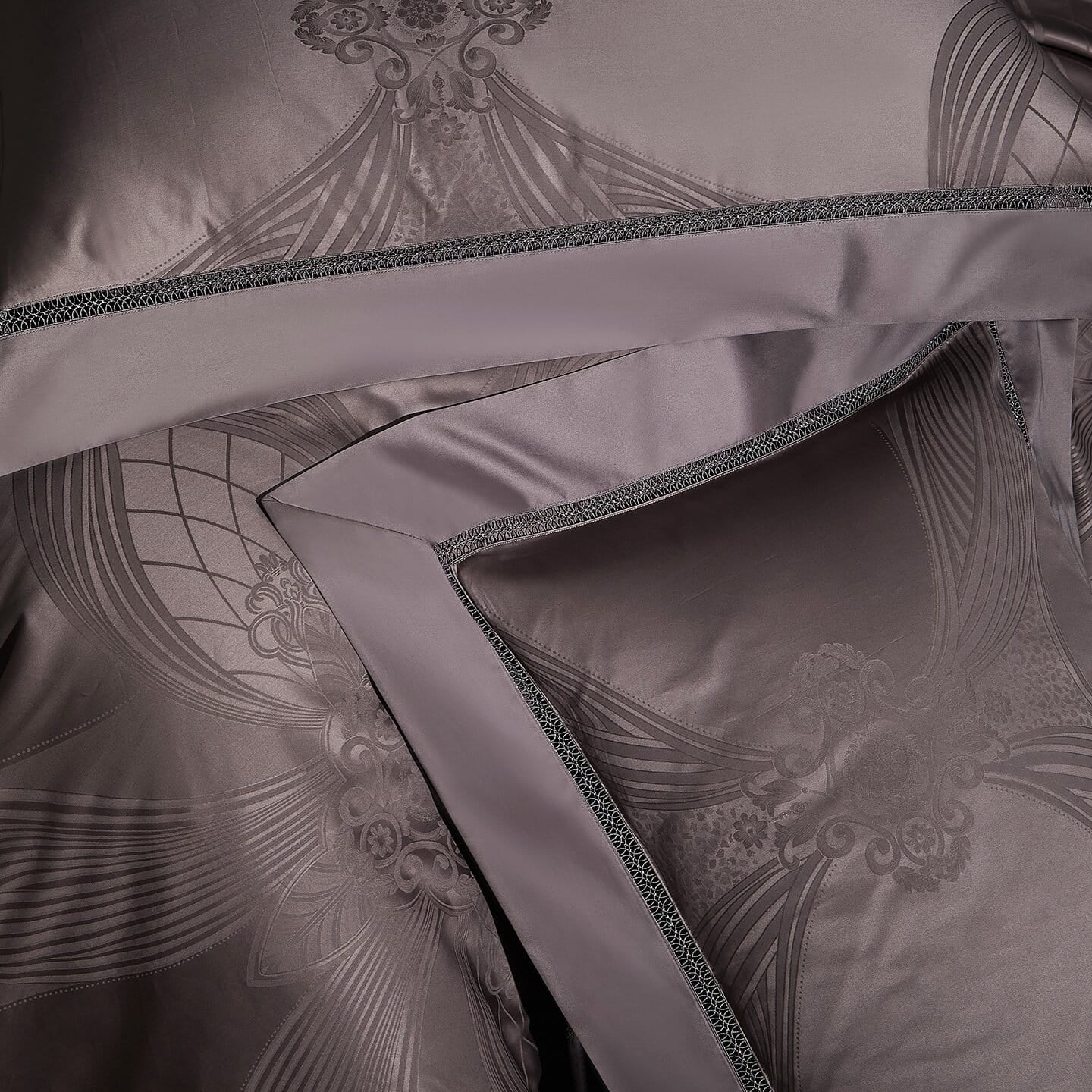 Varenna Luxury Egyptian Cotton Duvet Cover Set with Ornamental Jacquard Pattern and Hemstitch Openwork Border Trim - Venetto Design Venettodesign.com